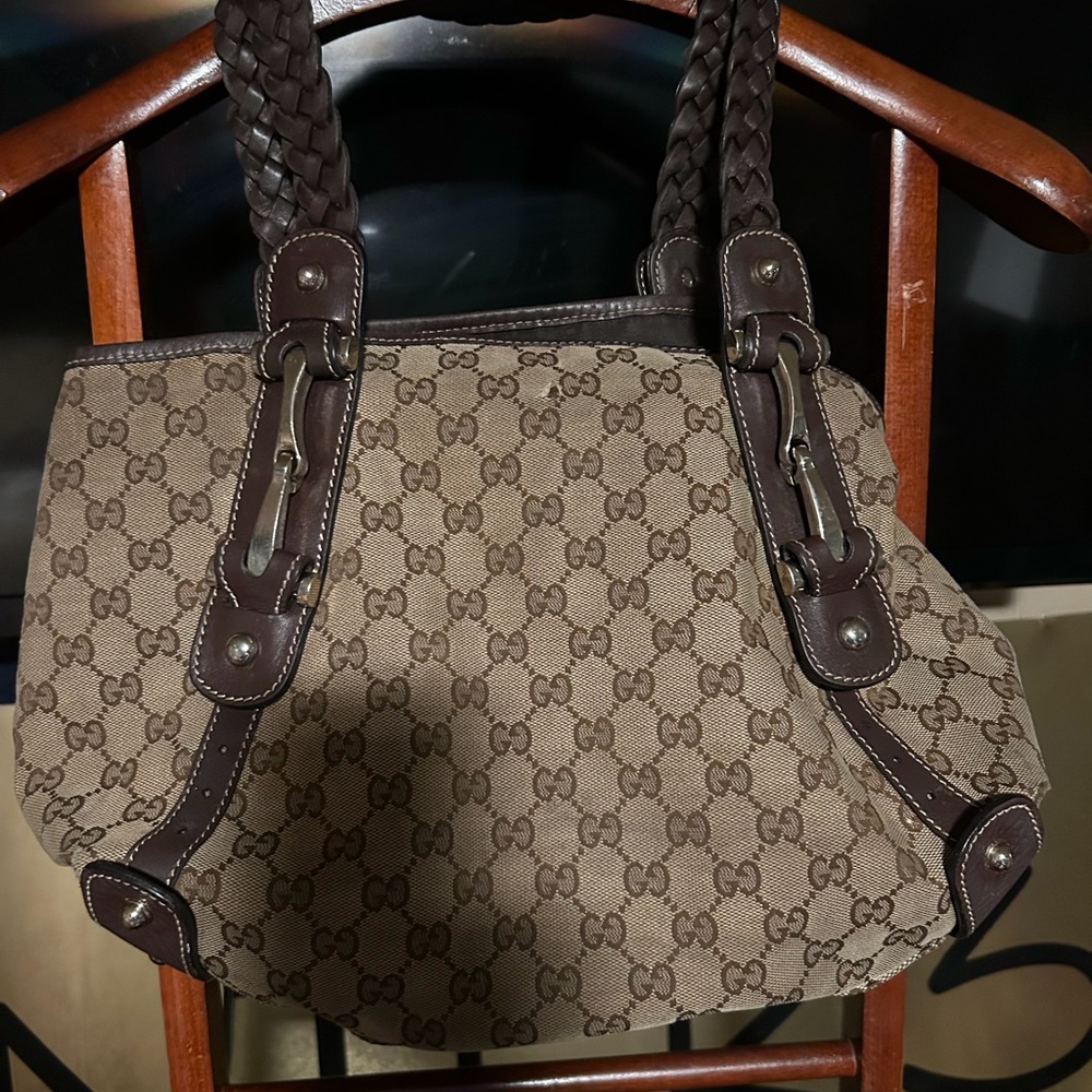Gucci Brown and Tan Monogram Shoulder Bag